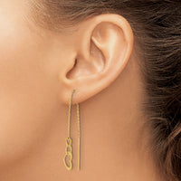14K Polished Hearts Dangle Threader Earrings-TF2320