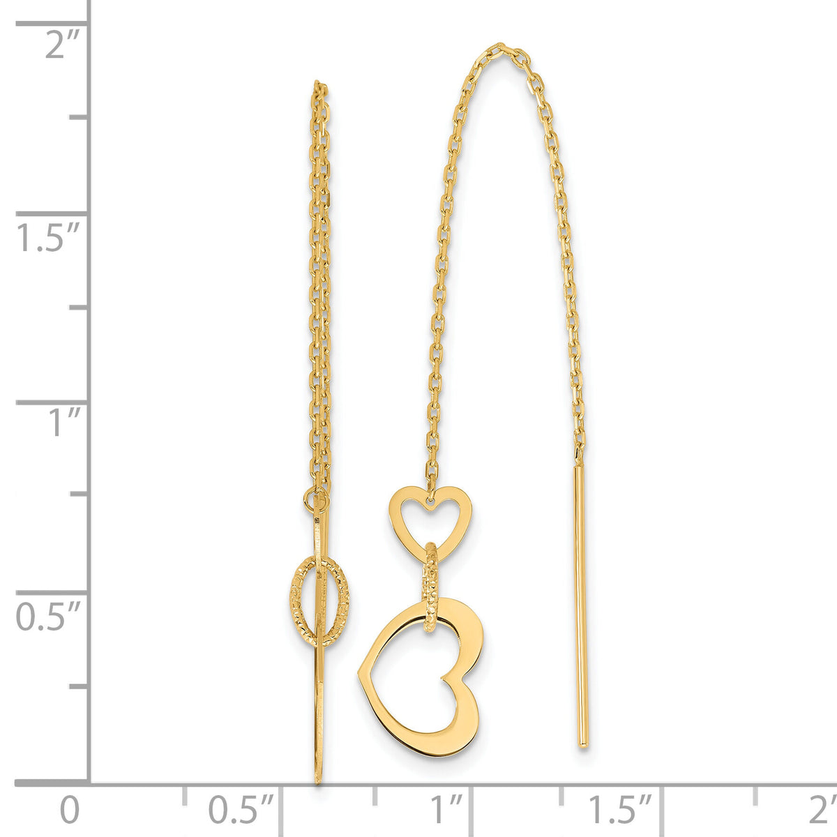 14K Polished Hearts Dangle Threader Earrings-TF2320