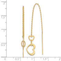14K Polished Hearts Dangle Threader Earrings-TF2320