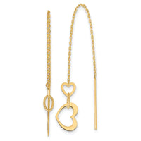14K Polished Hearts Dangle Threader Earrings-TF2320