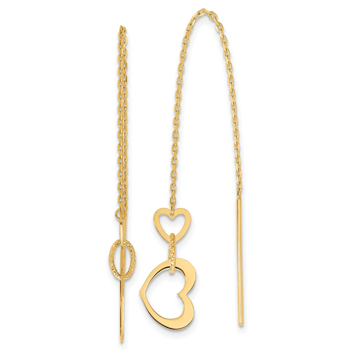14K Polished Hearts Dangle Threader Earrings-TF2320