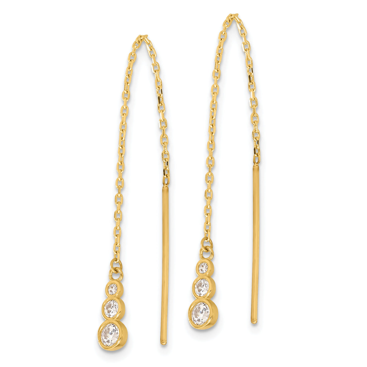 14K Polished CZ Threader Earrings-TF2321