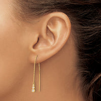 14K Polished CZ Threader Earrings-TF2321