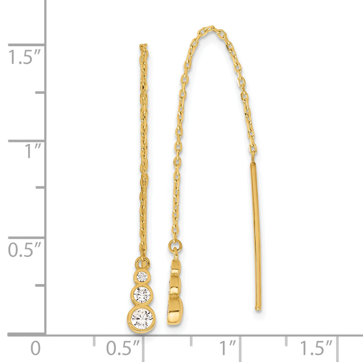14K Polished CZ Threader Earrings-TF2321