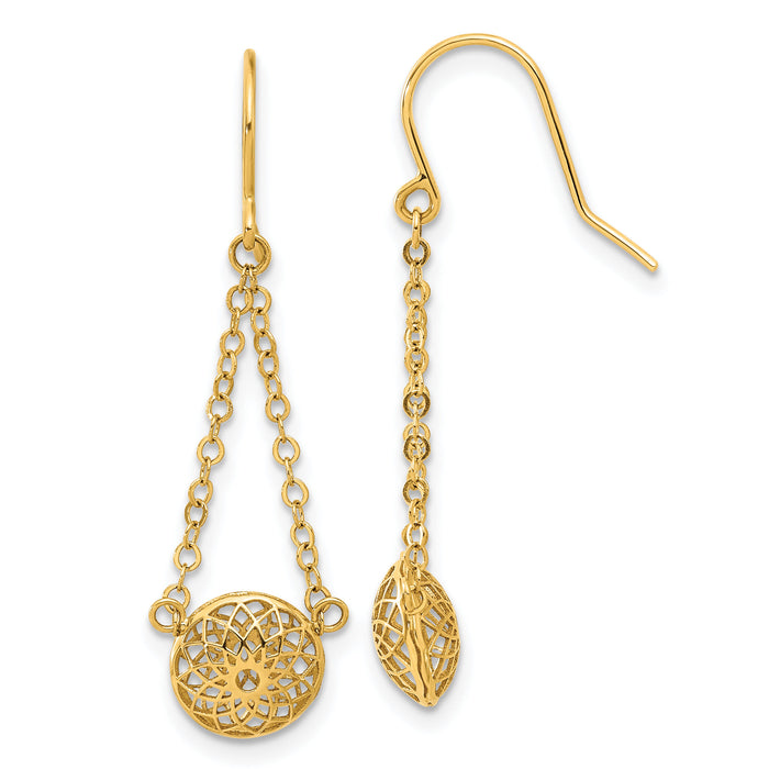 14k Polished Cut Out Hollow Dangle Earrings-TF2322