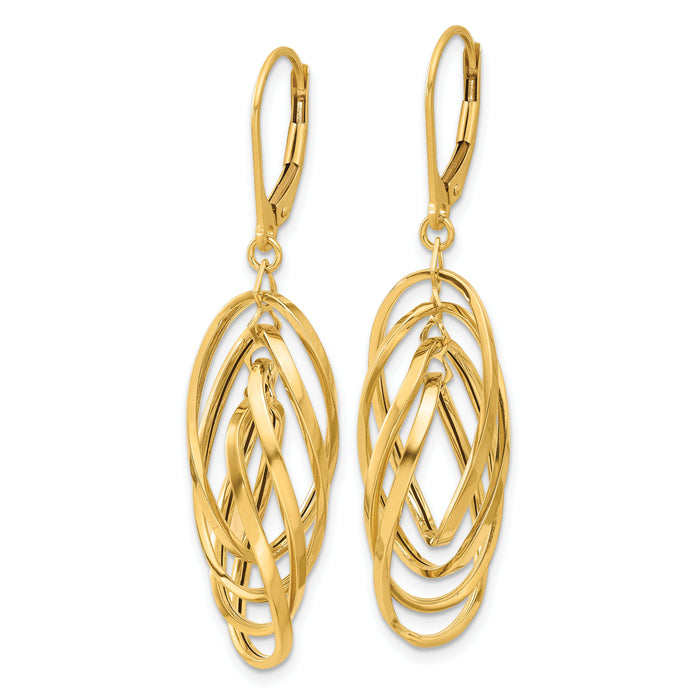 14k Polished Oval Twisted Dangle Leverback Earrings-TF2323