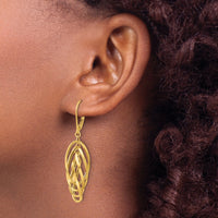 14k Polished Oval Twisted Dangle Leverback Earrings-TF2323