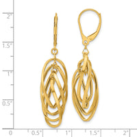 14k Polished Oval Twisted Dangle Leverback Earrings-TF2323