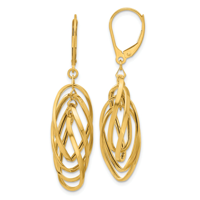 14k Polished Oval Twisted Dangle Leverback Earrings-TF2323