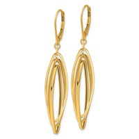 14k Polished Oval Twisted Dangle Leverback Earrings-TF2324