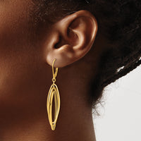 14k Polished Oval Twisted Dangle Leverback Earrings-TF2324