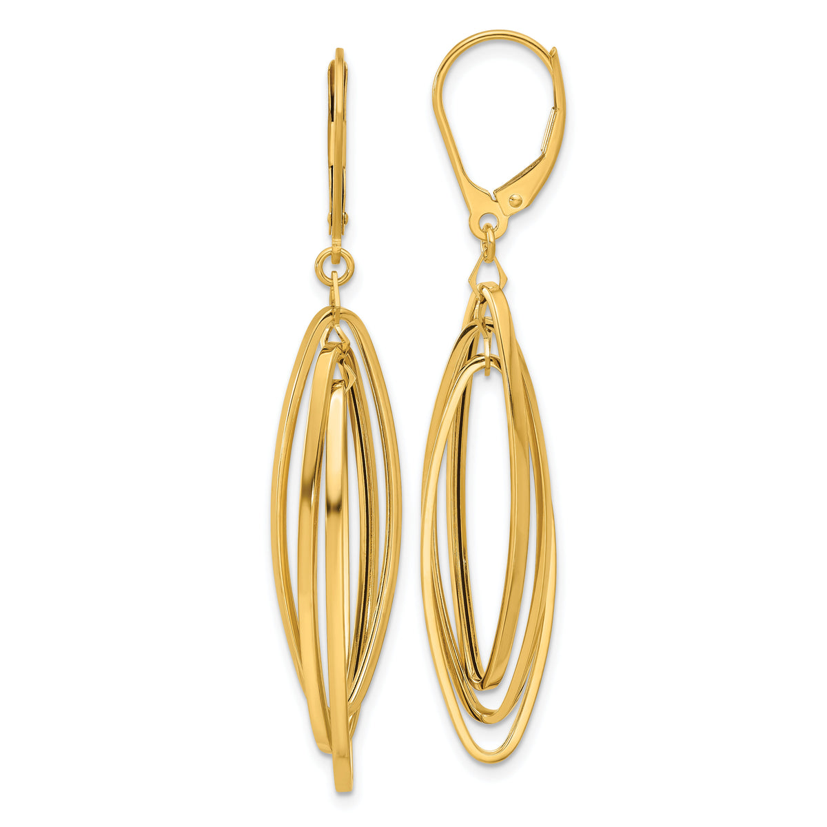 14k Polished Oval Twisted Dangle Leverback Earrings-TF2324