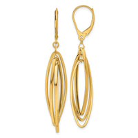 14k Polished Oval Twisted Dangle Leverback Earrings-TF2324