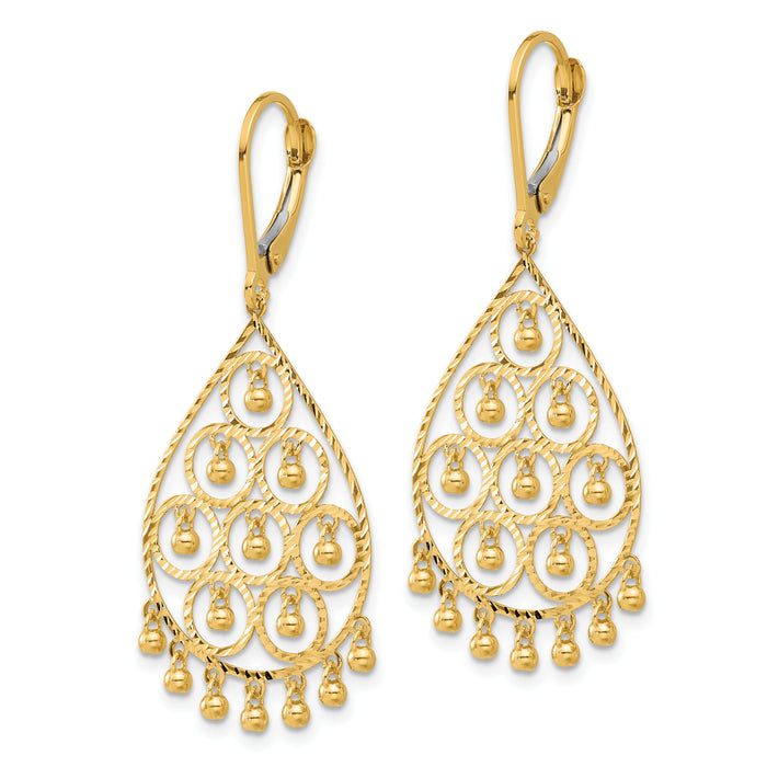 14K Polished and Diamond-cut Chandelier Style Dangle Earrings-TF2329