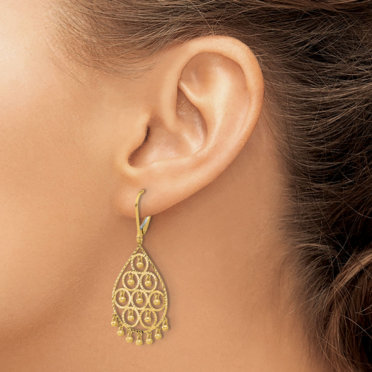 14K Polished and Diamond-cut Chandelier Style Dangle Earrings-TF2329