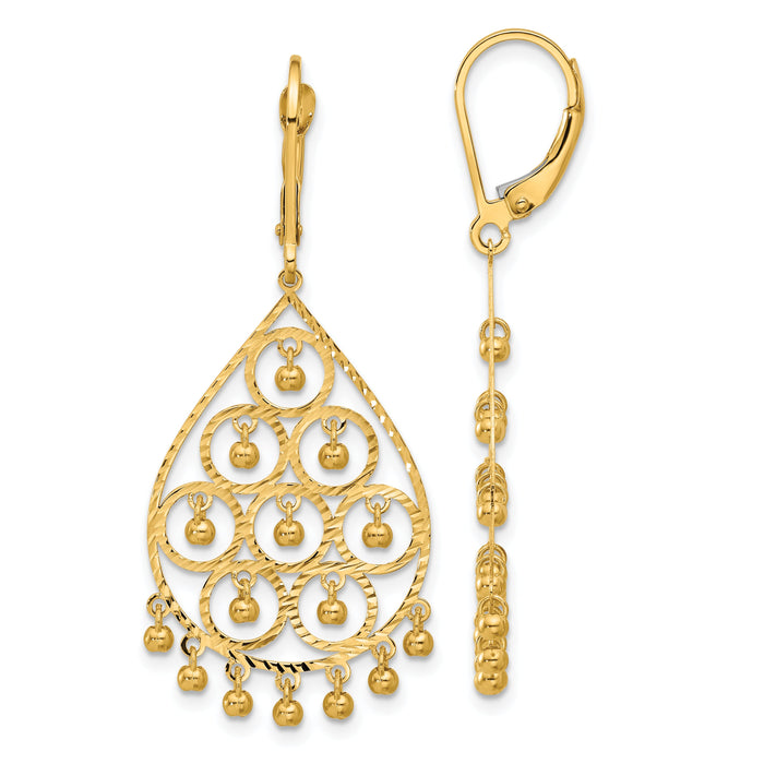 14K Polished and Diamond-cut Chandelier Style Dangle Earrings-TF2329