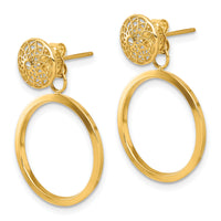14k Polished Cut Out Hollow Dangle Circle Post Earrings-TF2330