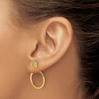 14k Polished Cut Out Hollow Dangle Circle Post Earrings-TF2330