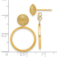 14k Polished Cut Out Hollow Dangle Circle Post Earrings-TF2330