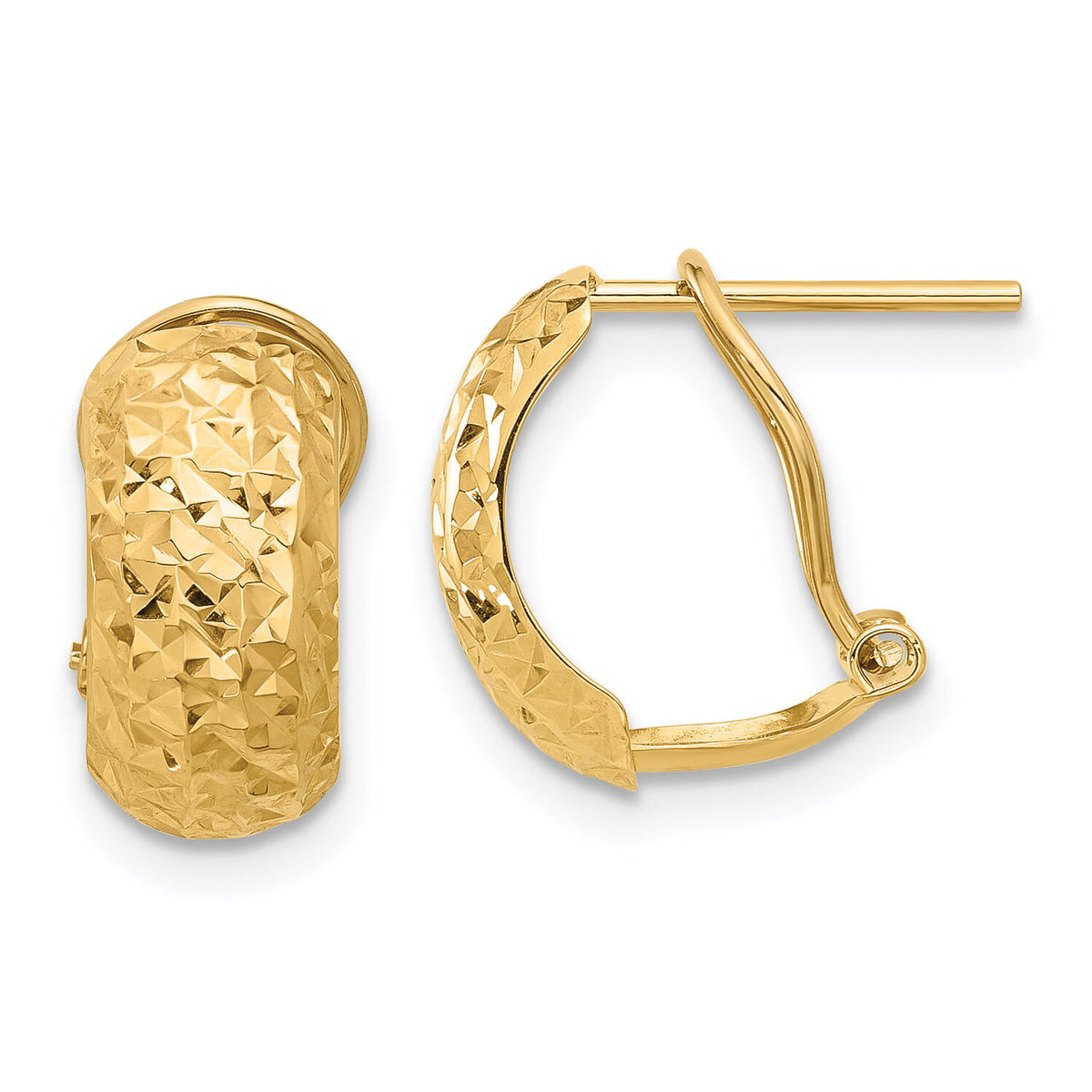 14K Polished and Diamond-cut Omega Back Earrings-TF2334