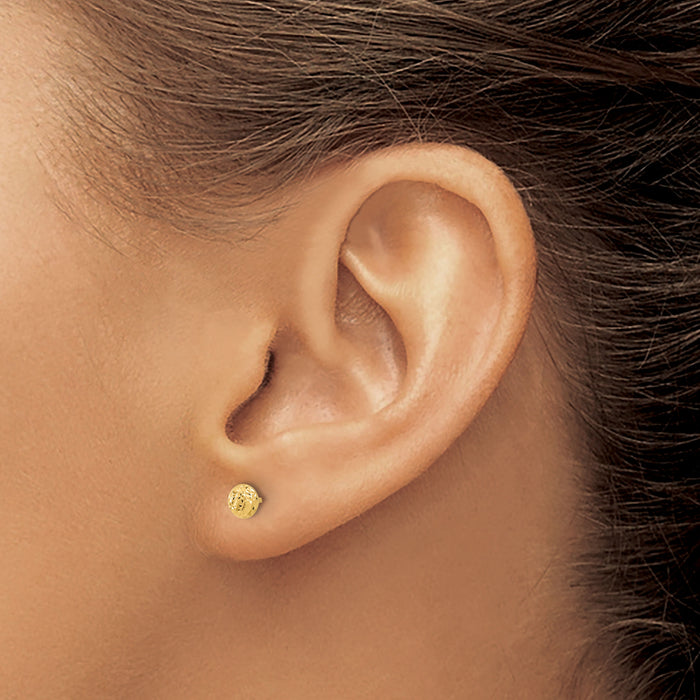 14K Polished and Diamond-cut 4.5mm Button Post Earrings-TF2335