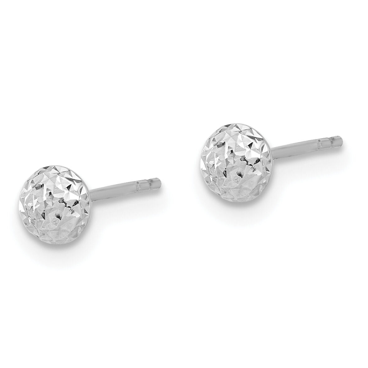 14K White Gold Polished and Diamond-cut 4.5mm Button Post Earrings-TF2335W