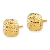 14K Polished and Diamond-cut 10mm Puffed Square Post Earrings-TF2340