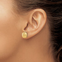 14K Polished and Diamond-cut 10mm Puffed Square Post Earrings-TF2340