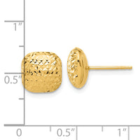 14K Polished and Diamond-cut 10mm Puffed Square Post Earrings-TF2340