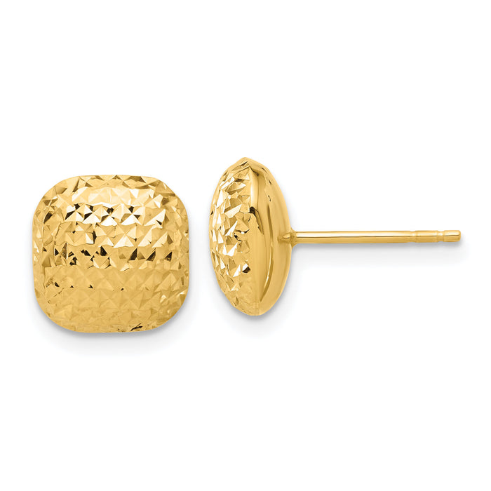 14K Polished and Diamond-cut 10mm Puffed Square Post Earrings-TF2340