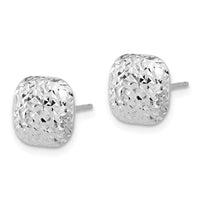 14K White Gold Polished Diamond-cut 10mm Puffed Square Post Earrings-TF2340W