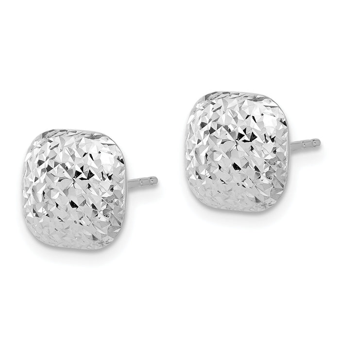 14K White Gold Polished Diamond-cut 10mm Puffed Square Post Earrings-TF2340W