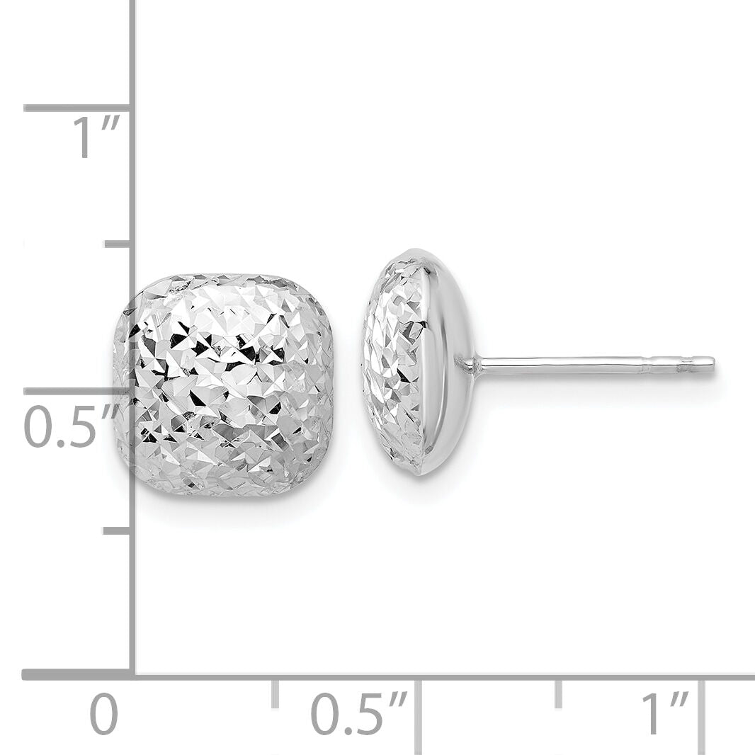 14K White Gold Polished Diamond-cut 10mm Puffed Square Post Earrings-TF2340W