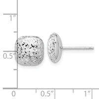 14K White Gold Polished Diamond-cut 10mm Puffed Square Post Earrings-TF2340W