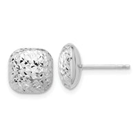14K White Gold Polished Diamond-cut 10mm Puffed Square Post Earrings-TF2340W