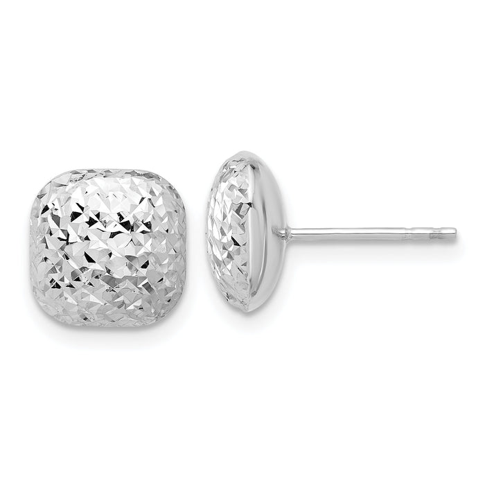 14K White Gold Polished Diamond-cut 10mm Puffed Square Post Earrings-TF2340W