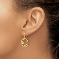 14k and White Rhodium D/C Stars in Circle Dangle Earrings-TF2364