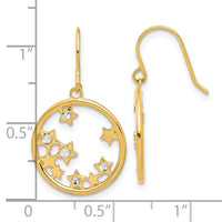 14k and White Rhodium D/C Stars in Circle Dangle Earrings-TF2364