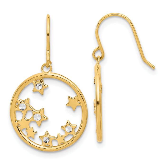 14k and White Rhodium D/C Stars in Circle Dangle Earrings-TF2364