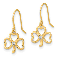 14k and White Rhodium D/C Clover Dangle Earrings-TF2365