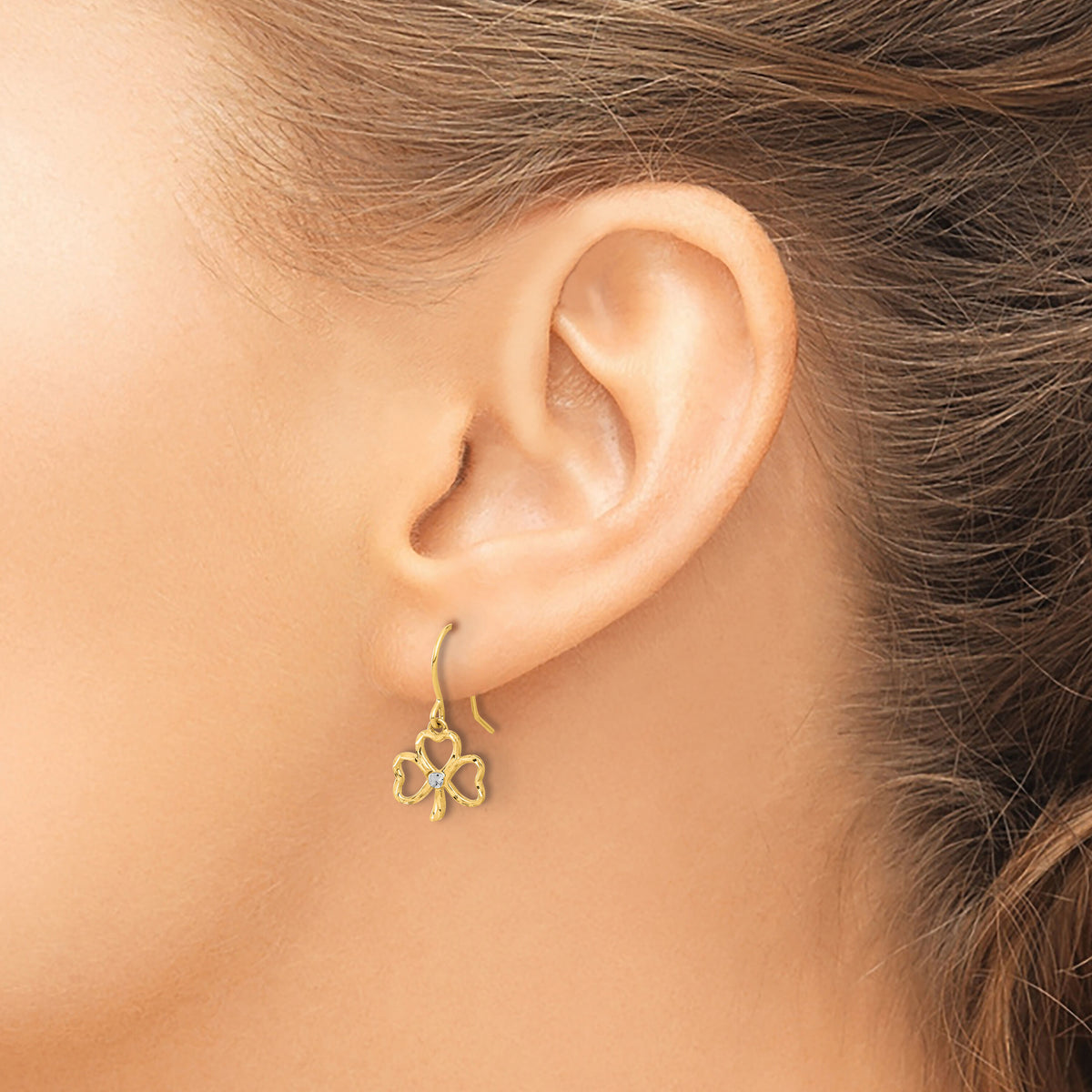 14k and White Rhodium D/C Clover Dangle Earrings-TF2365
