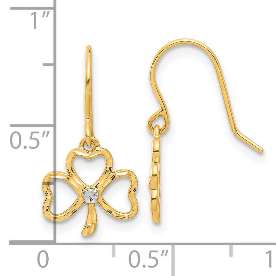 14k and White Rhodium D/C Clover Dangle Earrings-TF2365