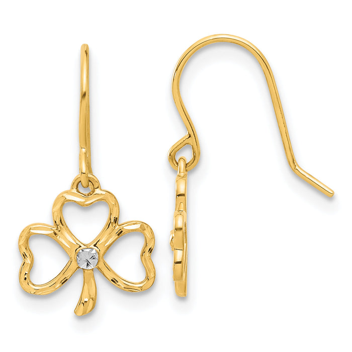 14k and White Rhodium D/C Clover Dangle Earrings-TF2365