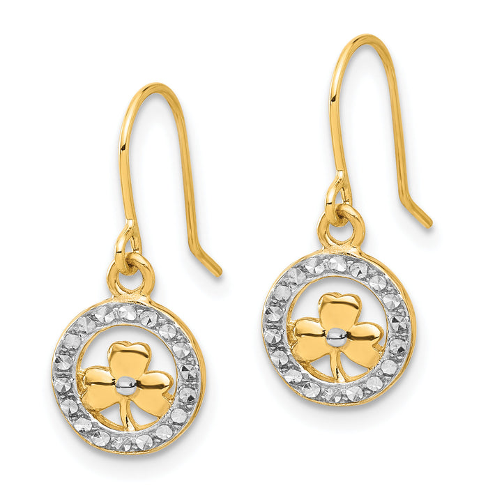 14k and White Rhodium D/C Clover in Circle Dangle Earrings-TF2366