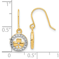 14k and White Rhodium D/C Clover in Circle Dangle Earrings-TF2366