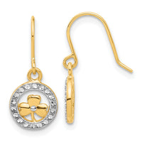 14k and White Rhodium D/C Clover in Circle Dangle Earrings-TF2366