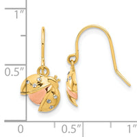 14k w/Rose and White Rhodium D/C Ladybug Dangle Earrings-TF2367