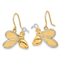 14k and White Rhodium D/C Bee Dangle Earrings-TF2368