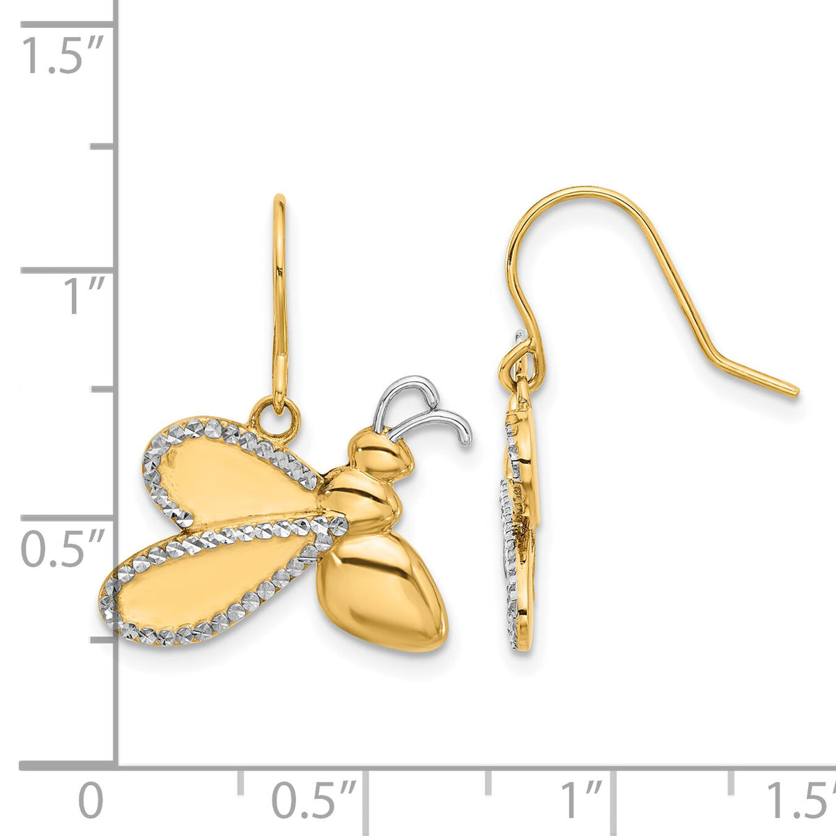 14k and White Rhodium D/C Bee Dangle Earrings-TF2368