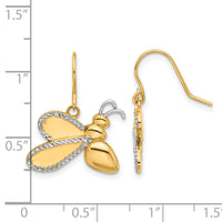 14k and White Rhodium D/C Bee Dangle Earrings-TF2368